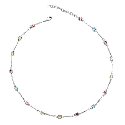 Rainbow Gem Necklace Simple Clavicle Chain