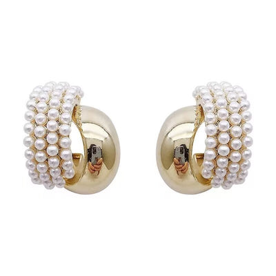 French Retro High-grade Pearl Metal Stud Earrings For Women